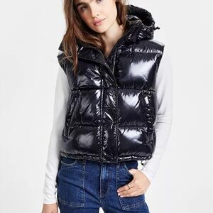 S13 Hooded Highland Puffer Vest Glossy Finish Black Women’s Size Large Crop